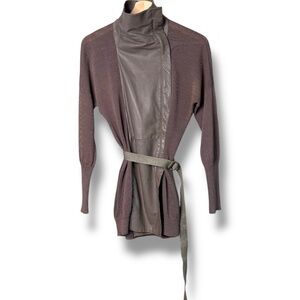BRUNELLO CUCINELLI Genuine Leather, Silk, Cotton Knit Jacket w/ Pockets US Sz S
